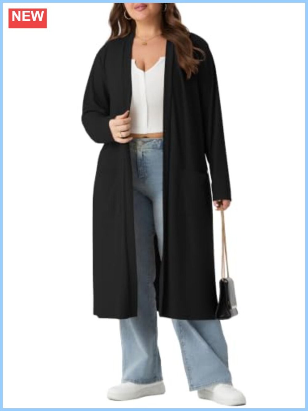 Plus Size Long Duster Cardigan Open Front Maxi Sweater with Pockets